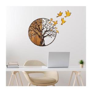 Nástěnná dekorace 92x71 cm strom a ptáci dřevo/kov obraz