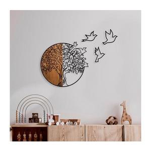 Nástěnná dekorace 60x56 cm strom a ptáci dřevo/kov obraz
