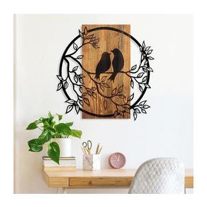 Nástěnná dekorace 59x57 cm ptáci dřevo/kov obraz