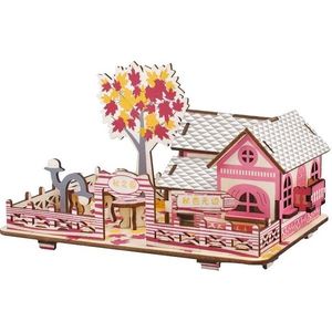 Woodcraft construction kit Dřevěné 3D puzzle Podzimní dům obraz