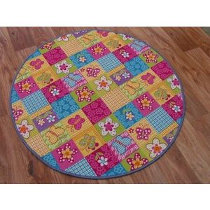 Dywany Lusczow Dětský kulatý koberec Butterfly & Flowers barevný, velikost kruh 100 obraz