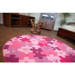 Dywany Lusczow Dětský kulatý koberec PUZZLE fialový, velikost kruh 100 obraz