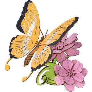 Woodcraft construction kit Dřevěné 3D puzzle Motýl na květech barevné obraz
