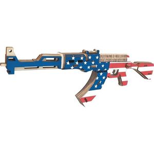 Woodcraft construction kit Dřevěné 3D puzzle Woodcraft Samopal AK47 v barvách Americké vlajky obraz