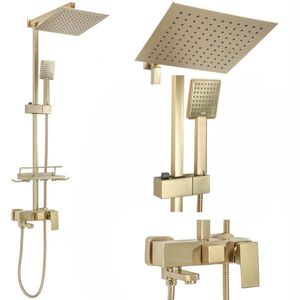 Sprchový set Rea JACK kartáčovaný zlatý - vanová baterie, dešťová a ruční sprcha, mýdelnička obraz
