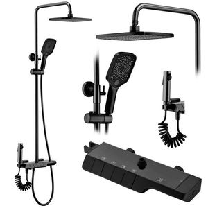 Sprchový set s termostatem Rea Rob černý - vanová baterie, dešťová, ruční a bidetová sprcha obraz