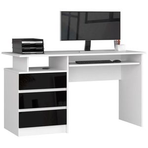 Ak furniture Volně stojící psací stůl CLP 135 cm bílý/černý akryl vysoký lesk obraz
