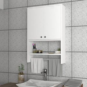 Kalune Design Závěsná koupelnová skříňka s věšákem na ručníky Vira bílá obraz