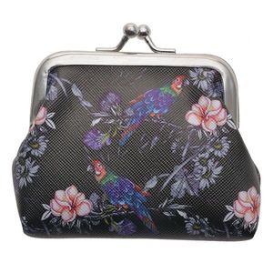 Černá peněženka s květy a papoušky Papagay - 9*7 cm MLSBS0043-23 obraz