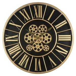 Černozlaté nástěnné hodiny s ozubenými kolečky - Ø 60*8 cm / 3*AA 5KL0209 obraz