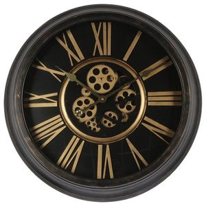 Černozlaté nástěnné hodiny s ozubenými kolečky - Ø 64*11 cm / 1*AA / 1*C 5KL0206 obraz