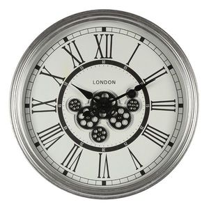 Stříbrné antik nástěnné hodiny s ozubenými kolečky London - Ø 60*10 cm 5KL0203 obraz