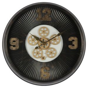 Černé antik nástěnné hodiny s ozubenými kolečky - Ø 61*11 cm / 1*AA / 1*C 5KL0205 obraz