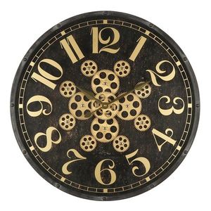 Černo-zlaté nástěnné hodiny s ozubenými kolečky - Ø 60*7 cm / 1*AA / 1*C 5KL0207 obraz