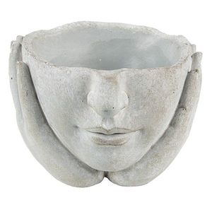Šedý cementový květináč hlava ženy v dlaních S - 17*17*11 cm 6TE0412S obraz