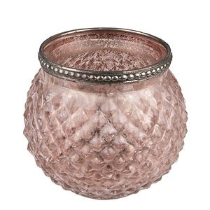 Růžový skleněný svícen na čajovou svíčku se zdobným okrajem - Ø10*9 cm 6GL3978 obraz