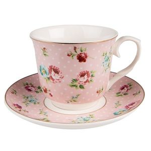 Růžový porcelánový šálek s podšálkem Laverne - Ø 15*8 / 250 ml 6CEKS0127 obraz