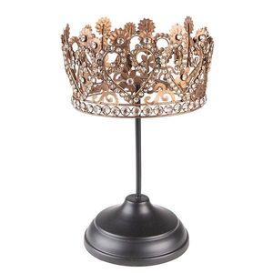 Hnědá antik dekorace koruna Crown na noze s kamínky - Ø 15*25 cm 6Y5446 obraz