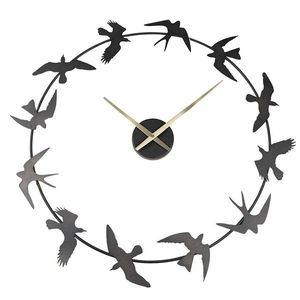 Černé antik nástěnné kovové hodiny s ptáčky - 69*4*66 cm / 1*AA 5KL0227 obraz