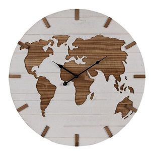 Hnědo-béžové antik nástěnné hodiny s mapou World - Ø 60*4 cm / 1*AA 5KL0230 obraz