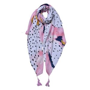 Růžovo-bílý dámský šátek s květy - 90*180 cm JZSC0739 obraz