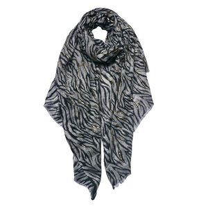 Šedý dámský šátek s tygřím dekorem - 90*180 cm JZSC0745G obraz