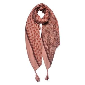 Růžovo-červený dámský šátek se vzorem a střapci- 90*180 cm JZSC0746P obraz