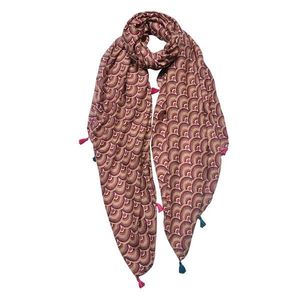 Hnědý dámský šátek s ornamenty a střapci- 90*180 cm JZSC0748CH obraz