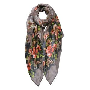 Šedo-černý dámský šátek s květy - 90*180 cm JZSC0752G obraz