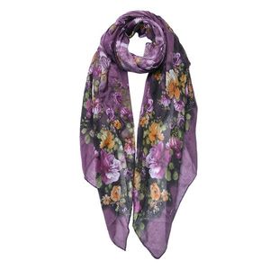 Fialový dámský šátek s květy - 90*180 cm JZSC0752PA obraz