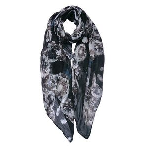 Černý dámský šátek s květy - 90*180 cm JZSC0753Z obraz
