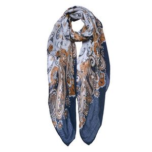Modro-bílý dámský šátek s květy a ornamenty - 90*180 cm JZSC0754BL obraz