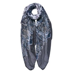 Šedo-bílý dámský šátek s květy a ornamenty - 90*180 cm JZSC0754G obraz