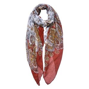 Červeno-bílý dámský šátek s květy a ornamenty - 90*180 cm JZSC0754R obraz