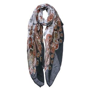 Černo-bílý dámský šátek s květy a ornamenty - 90*180 cm JZSC0754Z obraz