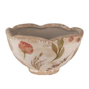 Béžový keramický obal na květináč s růžovými květy Olia S - Ø 16*9 cm 6CE1626S obraz