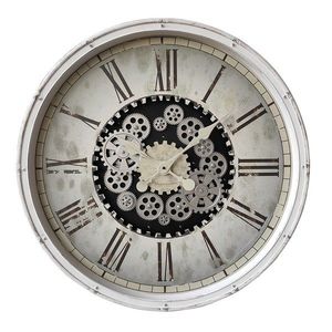 Bílé antik nástěnné hodiny s ozubenými kolečky Westminster - Ø 76*8 cm / 3*AA 5KL0218 obraz