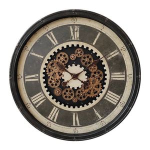 Černé antik nástěnné hodiny s ozubenými kolečky - Ø 76*8 cm / 3*AA 5KL0219 obraz