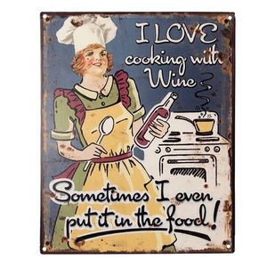 Nástěnná kovová cedule I Love Cooking With Wine - 20*1*25 cm 6Y5205 obraz