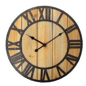 Černohnědé antik nástěnné hodiny s dřevěnými prkny - Ø 46*5 cm / 1*AA 6KL0812 obraz