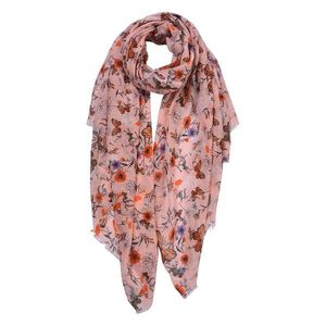 Růžový dámský šátek s kytičkami a motýly - 80*180 cm JZSC0803P obraz