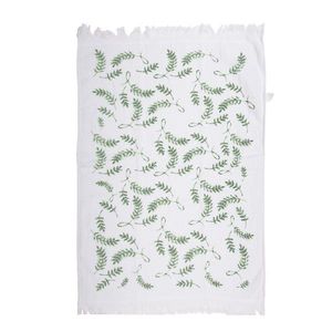Bílý kuchyňský froté ručník se zelenými listy - 40*66 cm CT027 obraz