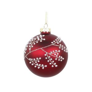 Červená skleněná vánoční ozdoba koule s větvičkou - Ø 8cm 52038033 obraz