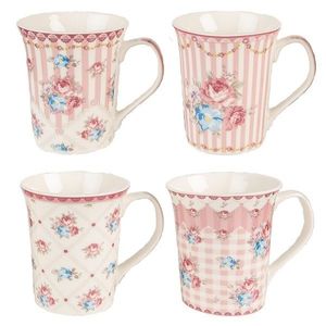 Set 4ks bílo-růžový porcelánový hrnek s květy Fliowie - 8*10 cm / 0, 3L 6CEMS0047 obraz