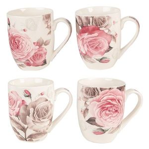 Set 4ks bílo-růžový porcelánový hrnek s růžemi Rose - 8*10 cm / 0, 3L 6CEMS0044 obraz