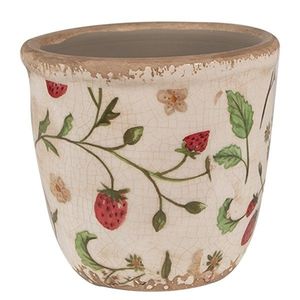 Béžový keramický obal na květináč s jahůdkami Wild Strawberries XS - Ø 11*10 cm 6CE1631XS obraz