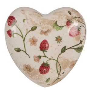 Béžová antik dekorace srdce s jahůdkami Wild Strawberries - 11*11*4 cm 6CE1637 obraz