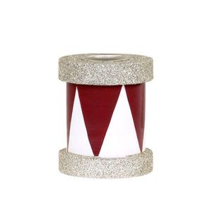 Červeno-bílý antik dřevěný svícen s glitry - 6*7cm 52043633 obraz
