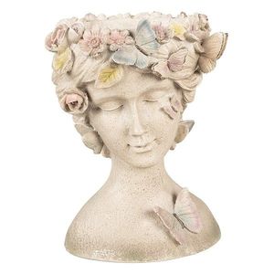 Šedý dekorativní květináč hlava ženy s květy a motýlky - 20*18*26 cm 6PR3895 obraz