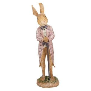 Dekorace králíček v růžovém kabátě s holí - 7*6*21 cm 6PR4097 obraz